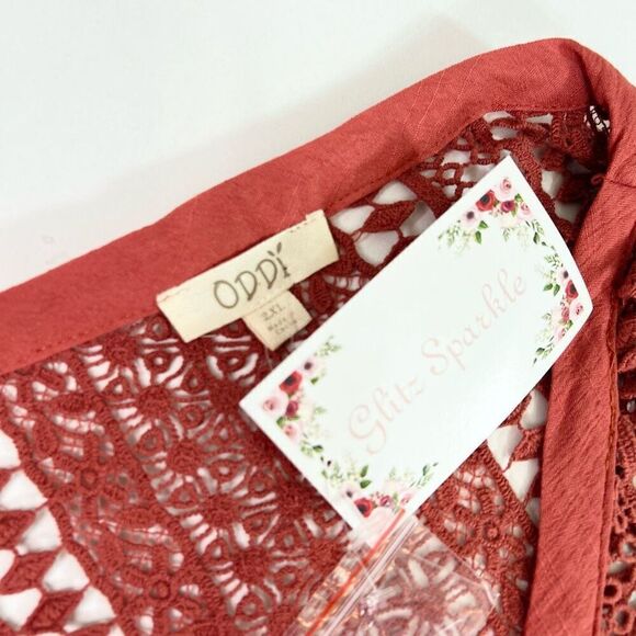 Oddi Tops Womens Size 2XL Red Long-Sleeve V-Neck Cotton Button-Front Tunic Blous - Picture 2 of 11